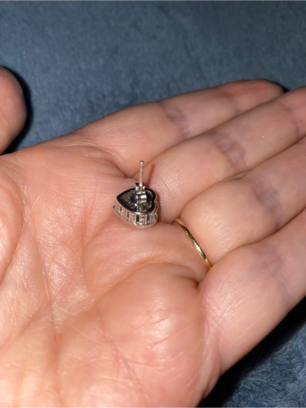 Sterling Silver 925 Heart Stud Earrings with Real Diamond Chip Accents - Silver - Picture 3 of 5